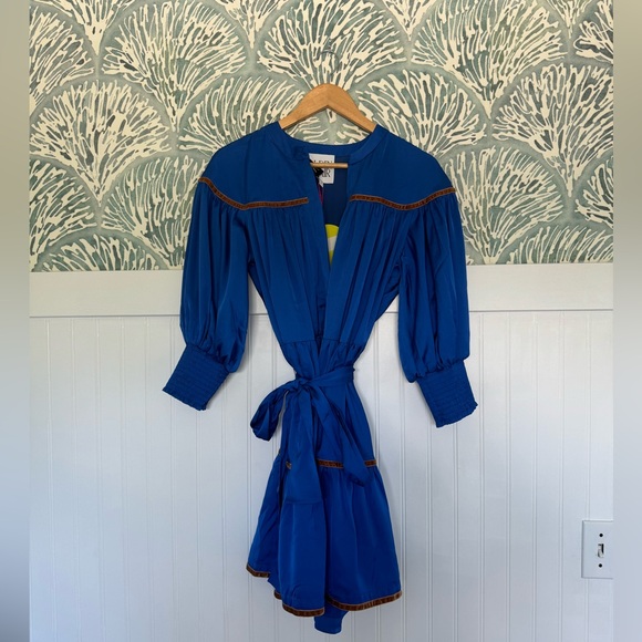 NWT Alden Adair Size S Royal Blue Polyester Half Button Tiered Long Sleeve Dress - Picture 2 of 6